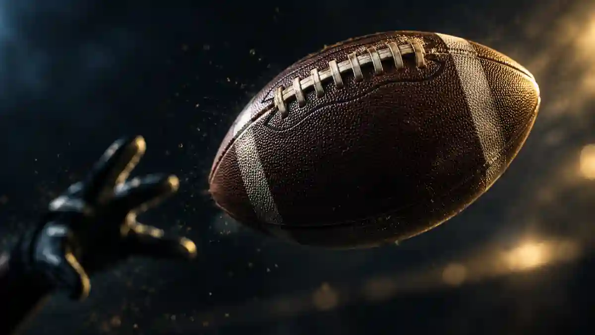 American football spinning through the air toward a player’s glove