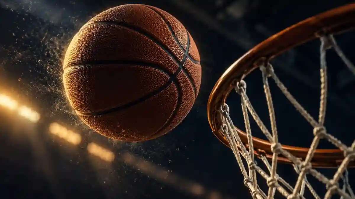 Basketball approaching the hoop during a shot