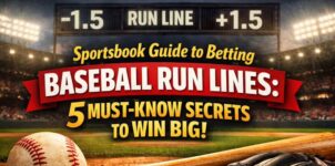 Sportsbook guide to betting baseball run lines with -1.5 and +1.5 odds shown on stadium scoreboard