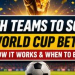 Both Teams to Score in World Cup betting featured image with FIFA World Cup trophy, soccer ball, and stadium lights.