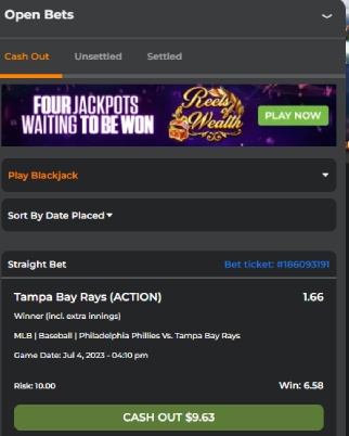 How to Cash Out open bets page