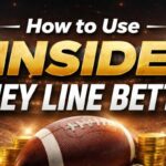 Inside money line betting strategy banner with football, cash, and odds concept in a stadium