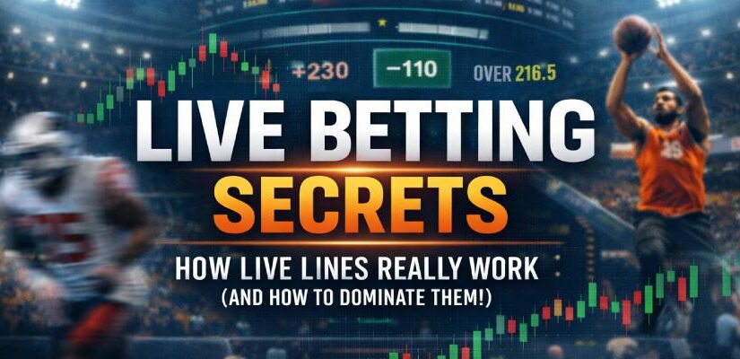 Live betting secrets banner showing how live betting lines work in real time with sports odds and charts