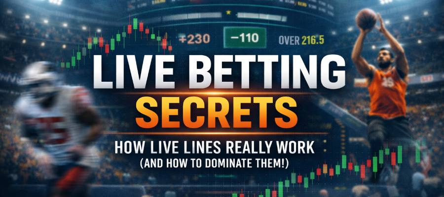 Live betting secrets banner showing how live betting lines work in real time with sports odds and charts