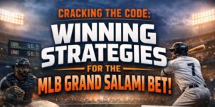MLB Grand Salami betting strategy graphic showing baseball players, scoreboard totals, and betting elements with headline about winning strategies
