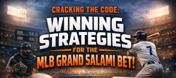 MLB Grand Salami betting strategy graphic showing baseball players, scoreboard totals, and betting elements with headline about winning strategies