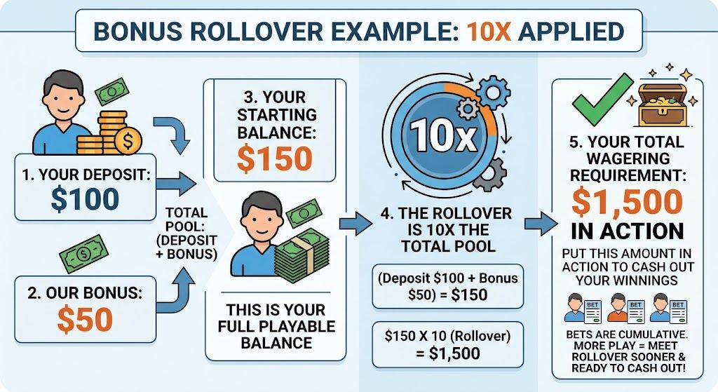 What does rollover mean on MyBookie bonuses?