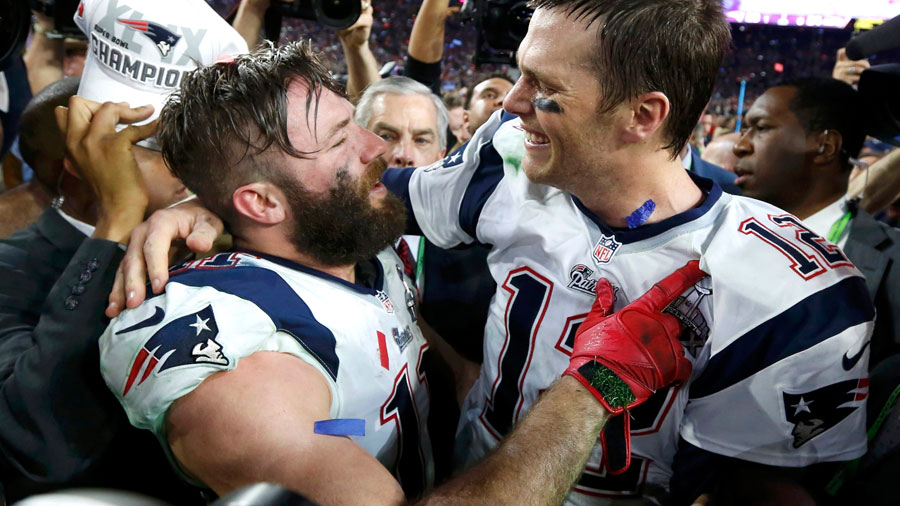 Julian Edelman and Tom Brady, WR and QB of the Patriots.