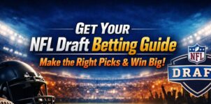 NFL Draft betting guide banner with football helmet, betting chips, and stadium background showing tips to make smarter draft picks