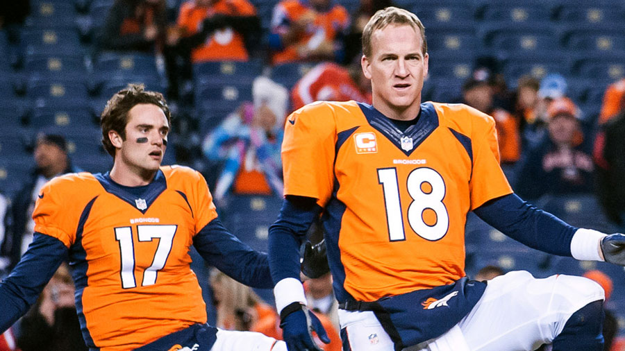 Peyton Manning and Brock Osweiler, of the Denver Broncos.