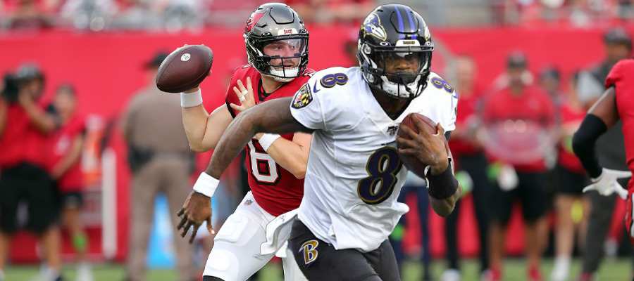 The Ravens visit the Buccaneers on MNF, both 4-2 with Baltimore favored by just over field-goal