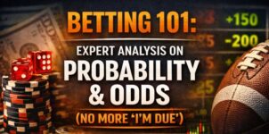 Betting 101 probability and odds guide with sportsbook lines, dice, and football